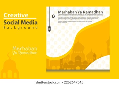social media post template in square background with simple ornament design for Eid Mubarak. Good template for islamic celebration design.
