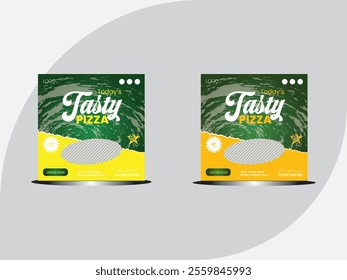 Social media post template. Square graphic banners for online advertisement and digital Marketing. Vector illustration with photo college. Unique Editable Modern Social Media post for pizza or food