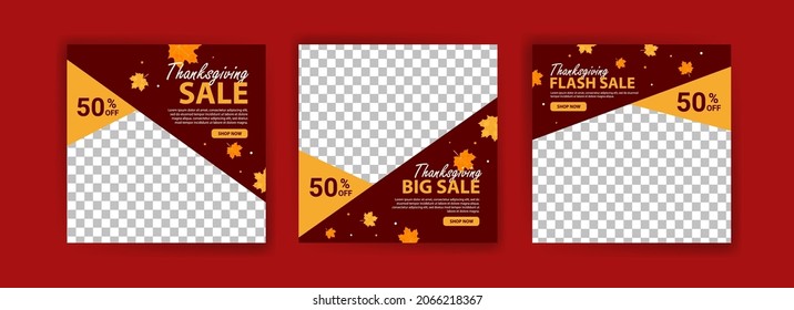 Social Media Post Template For Thanksgiving Day Sale. Thanksgiving Day Sale Web Banner Template. Give Thanks Promo Offer