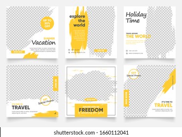 social media post template for travel holiday tourism marketing and sale promo. tour advertising. banner offer.  vector frame illustration