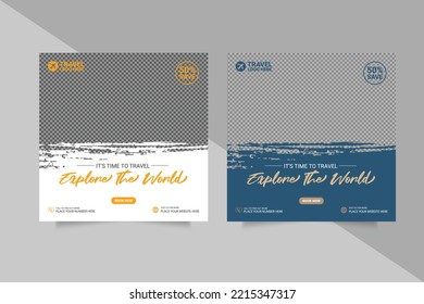 Social media post template for travel holiday tourism marketing and sale promo. tour advertising