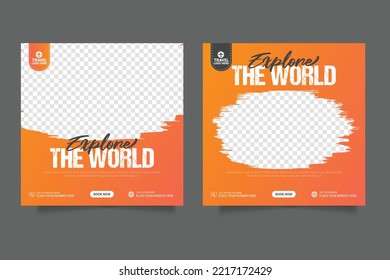 Social media post template for travel holiday tourism marketing and sale promo. tour advertising