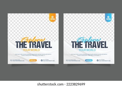 Social media post template for travel holiday tourism marketing and sale promo. tour advertising