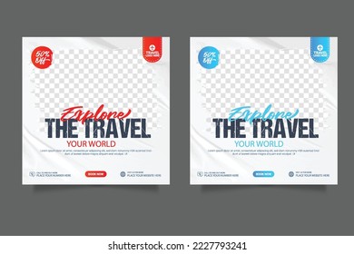 Social media post template for travel holiday tourism marketing and sale promo. tour advertising