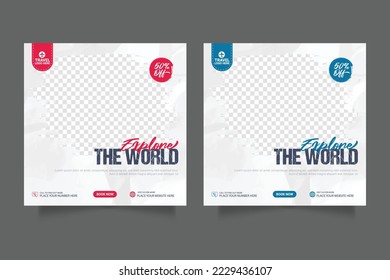 Social media post template for travel holiday tourism marketing and sale promo. tour advertising