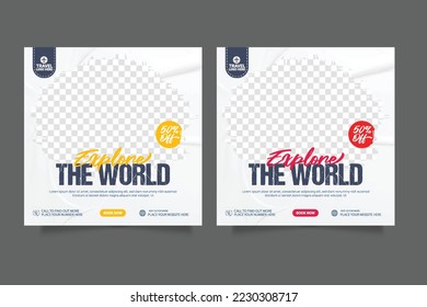 Social media post template for travel holiday tourism marketing and sale promo. tour advertising