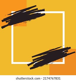 Social media post template with trendy geometric pattern in minimalist style. orange shades, black stripes brushed. Illustration background for design card, label, advertisement, poster.