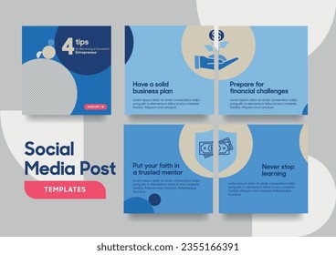 Plantilla de publicación de medios sociales con tutorial, consejo, truco, consejos rápidos, plantilla de diseño con diseño de fondo geométrico en color azul y blanco. Ilustración del vector 02