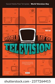 Social media post template with typography of world television day for television day campaign