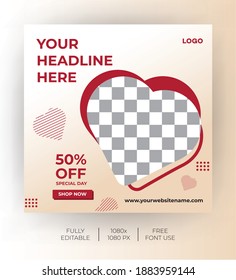 Social media post template for valentine's day. Modern and Unique for online promotional. -Vector Template