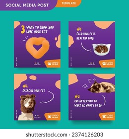 Social media post template Vector flat design with pet adoption instagram posts template.