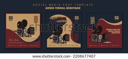 Social media post template with video camera design and vintage red blue yellow background design
