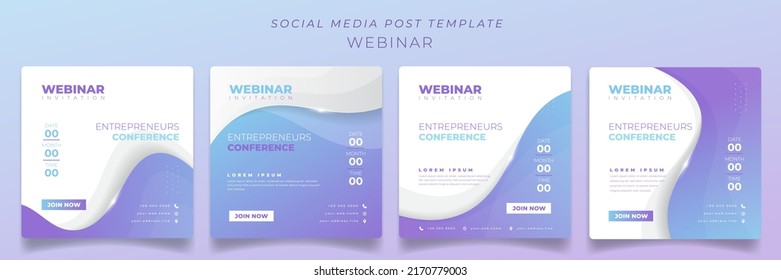 Social media post template with waving shape background in blue and purple color for webinar design