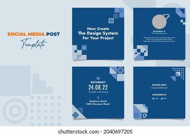 Social Media Post Template For Webinar Event With Blue Color And Abstract Geometric Background