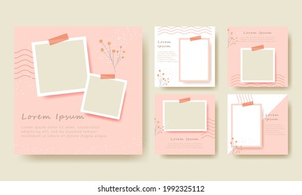 Social Media Post Template With White and Pink Background. Trendy Abstract Square Art, Frame Templates With Floral. Suitable For Mobile Apps, Banner And Web Ads. Vector EPS 10