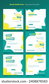 Plantilla de publicación en medios sociales en amarillo verde blanco con fondo abstracto para el diseño de publicidad