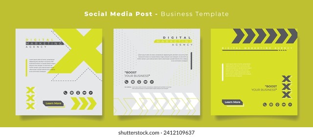 Social media post template in white and light green sporty background style for advertising design