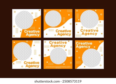 social media post template with white and orange colors for business promotion and presentation.