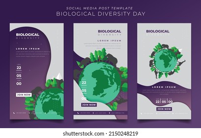 Social media post template with wildlife design in purple white background for biodiversity design