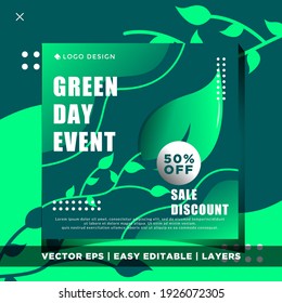 Social media post template World environment day event. green day sale banner.