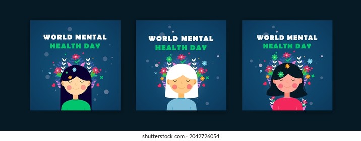 Social media post template for World Mental Health Day. Campaigning for the importance of maintaining mental health.