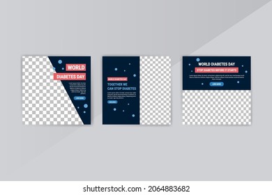 Social media post template for World Diabetes Day. Campaign against the dangers of Diabetes.