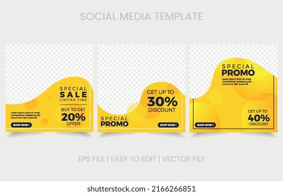 Social media Post Template Yellow editable Banner Square. photo collage template easy to use eps file.