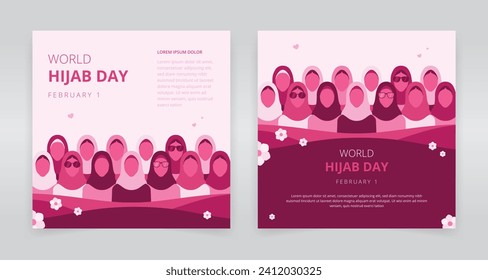 Social media post templates designed for world hijab day, which can be used by anyone or any organization to support and show the respect for hijab wearing individuals worldwide