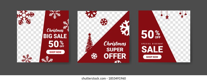 Social Media Post Templates For Digital Marketing And Sales Promotion On Christmas And New Year. Fashion Advertising. Offer Social Media Banners. Vector Photo Frame Mockup Illustration