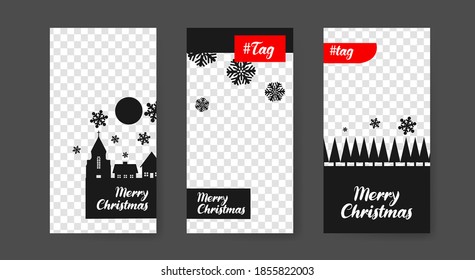 Plantillas de publicaciones en medios sociales para marketing digital y promoción de ventas en navidad y año nuevo. publicidad de moda. Ofrecer banners de medios sociales. ilustración de paro de fotograma vectorial