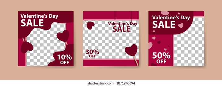 Social media post templates for digital marketing and sales promotion on Valentine's Day. fashion advertising. Offer social media banners. vector photo frame mockup illustration