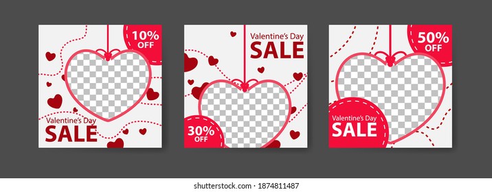 Social media post templates for digital marketing and sales promotion on Valentine's Day. fashion advertising. Offer social media banners. vector photo frame mockup illustration