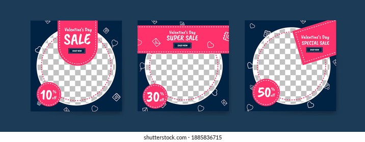 Social media post templates for digital marketing and sales promotion on Valentine's Day. fashion advertising. Offer social media banners. vector photo frame mockup illustration