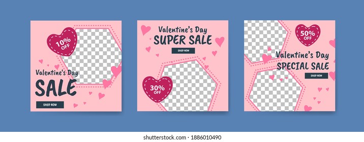 Social media post templates for digital marketing and sales promotion on Valentine's Day. fashion advertising. Offer social media banners. vector photo frame mockup illustration