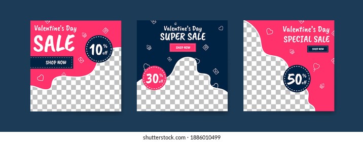Social media post templates for digital marketing and sales promotion on Valentine's Day. fashion advertising. Offer social media banners. vector photo frame mockup illustration