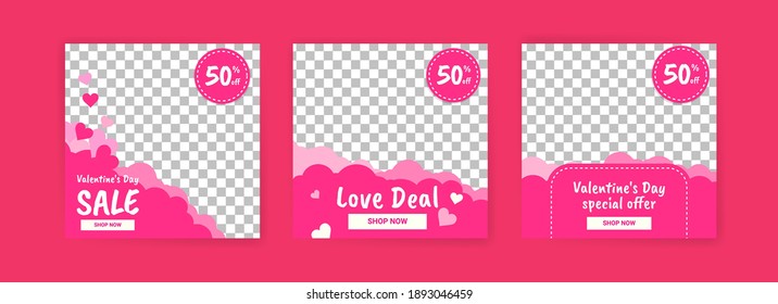 Social media post templates for digital marketing and sales promotion on Valentine's Day. fashion advertising. Offer social media banners. vector photo frame mockup illustration