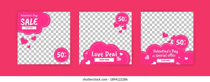 Social media post templates for digital marketing and sales promotion on Valentine's Day. fashion advertising. Offer social media banners. vector photo frame mockup illustration
