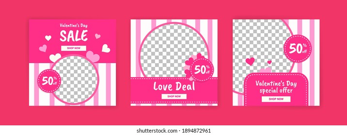 Social media post templates for digital marketing and sales promotion on Valentine's Day. fashion advertising. Offer social media banners. vector photo frame mockup illustration