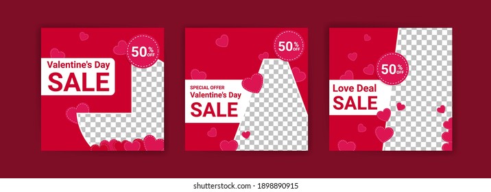 Social media post templates for digital marketing and sales promotion on Valentine's Day. fashion advertising. Offer social media banners. vector photo frame mockup illustration