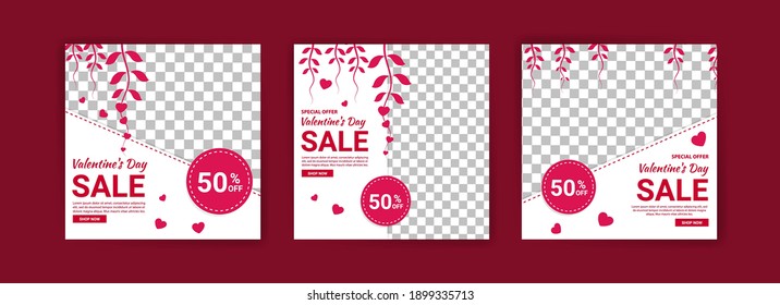 Social media post templates for digital marketing and sales promotion on Valentine's Day. fashion advertising. Offer social media banners. vector photo frame mockup illustration