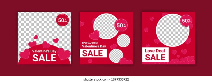 Social media post templates for digital marketing and sales promotion on Valentine's Day. fashion advertising. Offer social media banners. vector photo frame mockup illustration