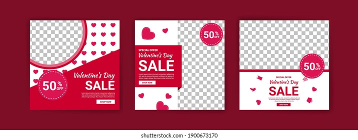 Social media post templates for digital marketing and sales promotion on Valentine's Day. fashion advertising. Offer social media banners. vector photo frame mockup illustration