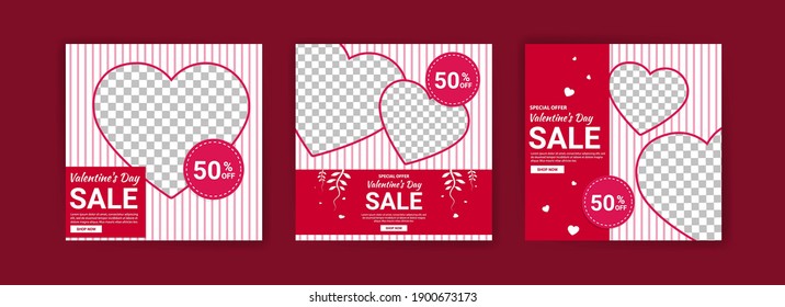Social media post templates for digital marketing and sales promotion on Valentine's Day. fashion advertising. Offer social media banners. vector photo frame mockup illustration
