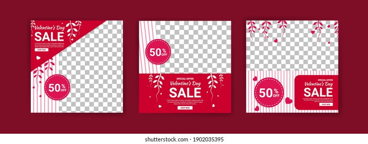 Social media post templates for digital marketing and sales promotion on Valentine's Day. fashion advertising. Offer social media banners. vector photo frame mockup illustration