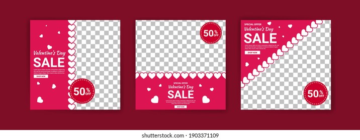 Las plantillas de publicaciones en medios sociales para marketing digital y promoción de ventas en el Día de San Valentín. publicidad de moda. Ofrecer banners de medios sociales. ilustración de paro de fotograma vectorial
