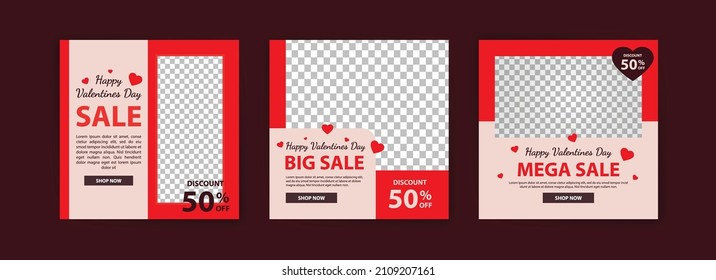 Social media post templates for digital marketing and sales promotion on Valentine's Day. fashion advertising. Offer social media banners. vector photo frame mockup illustration