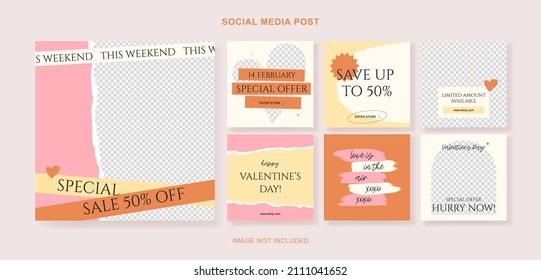 Social media post templates for digital marketing and sales promotion on Valentine's Day. fashion advertising. Offer social media banners. vector photo frame mockup illustration