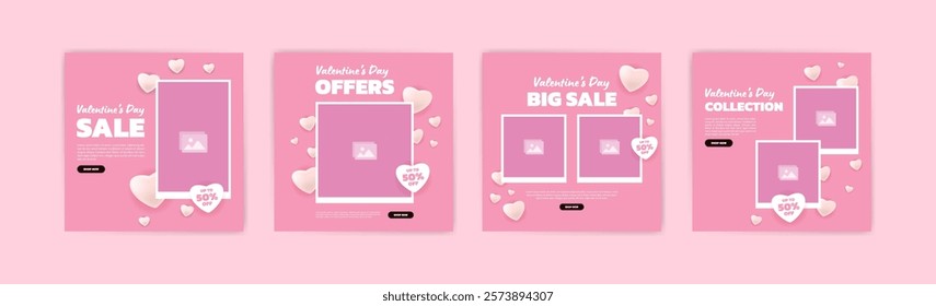 Social media post templates for digital marketing and sales promotion on Valentine's Day. fashion advertising. Offer social media banners. vector photo frame mockup illustration