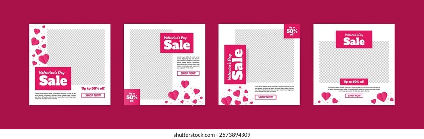 Social media post templates for digital marketing and sales promotion on Valentine's Day. fashion advertising. Offer social media banners. vector photo frame mockup illustration