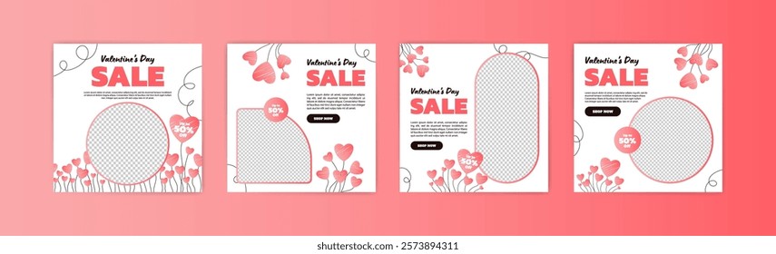 Social media post templates for digital marketing and sales promotion on Valentine's Day. fashion advertising. Offer social media banners. vector photo frame mockup illustration